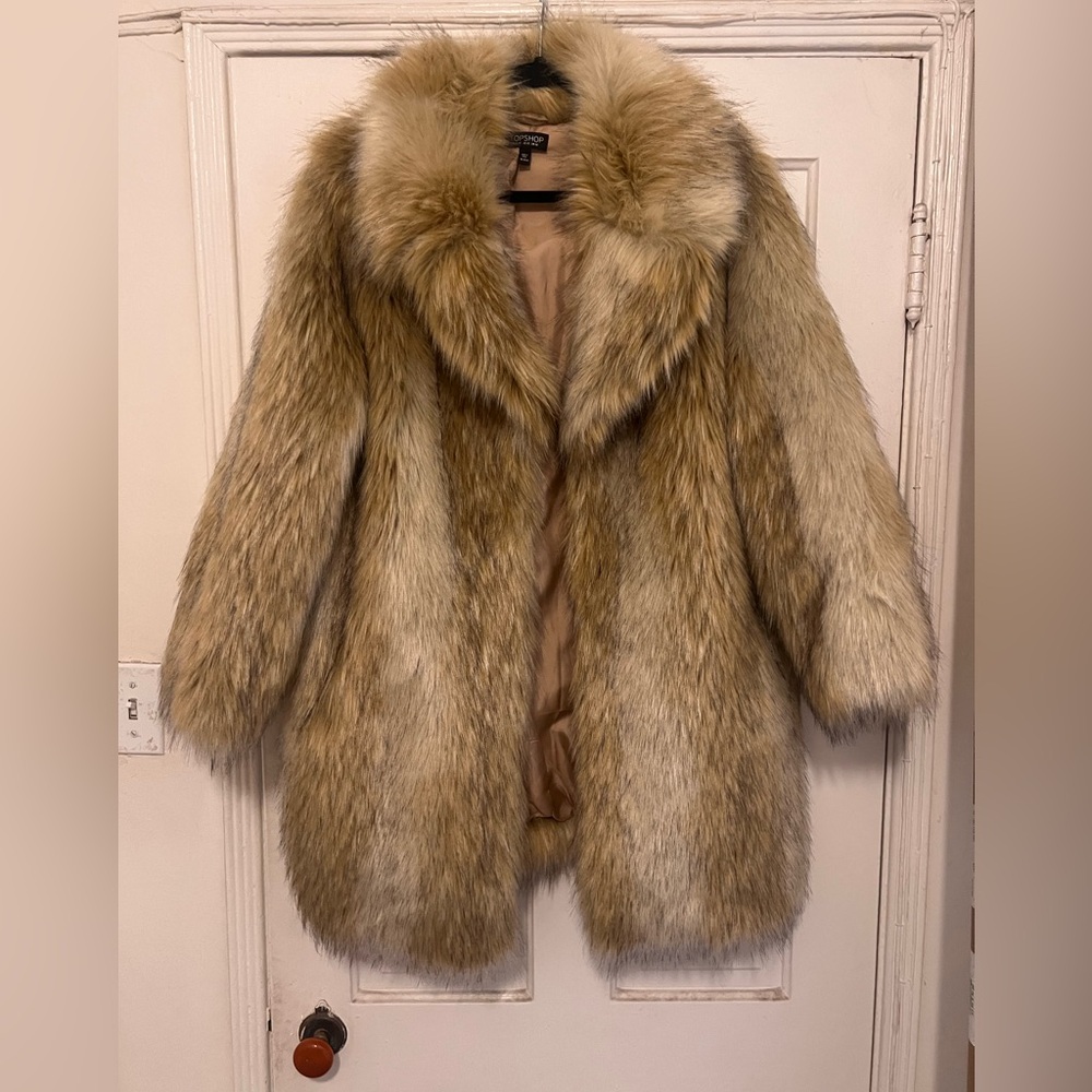Topshop Faux Fur Tan/Cream Jacket Size US10